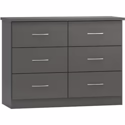 Nevada 6 Drawer Chest of Drawers 3D Effect Grey Metal Runners Handles