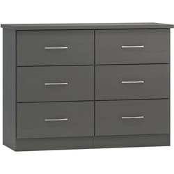 Nevada 6 Drawer Chest of Drawers 3D Effect Grey Metal Runners Handles