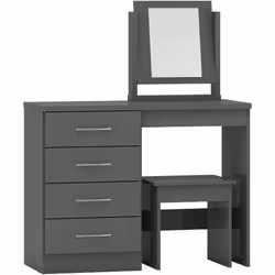 Nevada 4 Drawer Dressing Table Set 3D Grey Effect Including Stool and Mirror