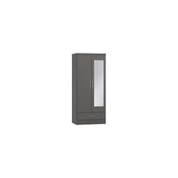 Nevada Mirrored 2 Door 1 Drawer Wardrobe in 3D Effect Grey Finish