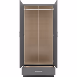 Nevada Mirrored 2 Door 1 Drawer Wardrobe in 3D Effect Grey Finish