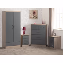 Nevada 2 Door 1 Drawer Wardrobe Bedroom Set Grey Gloss