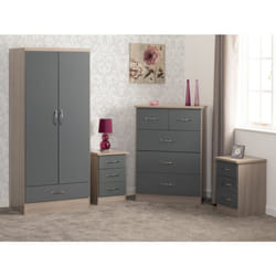 Nevada 2 Door 1 Drawer Wardrobe Bedroom Set Grey Gloss