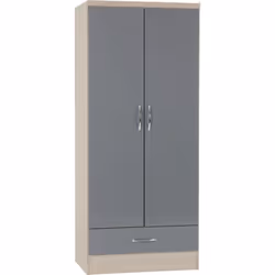 Nevada 2 Door 1 Drawer Wardrobe Bedroom Set Grey Gloss