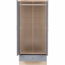 Nevada 2 Door 1 Drawer Wardrobe Bedroom Set Grey Gloss