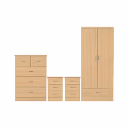 Nevada 4 Piece Sonoma Oak Effect Bedroom Set - 2 Door 1 Drawer Wardrobe, 5 Drawer Chest & 2 x 3 Drawer Bedside