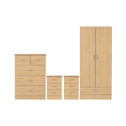 Nevada 4 Piece Sonoma Oak Effect Bedroom Set - 2 Door 1 Drawer Wardrobe, 5 Drawer Chest & 2 x 3 Drawer Bedside