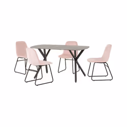 Athens Concrete Effect/Black Rectangular Dining Set with Lukas Chairs - Table with 4 Chairs - Baby Pink Velvet