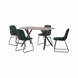 Athens Concrete Effect/Black Rectangular Dining Set with Lukas Chairs - Table with 4 Chairs - Emerald Green Velvet