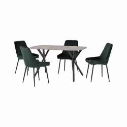 Athens Concrete Effect/Black Rectangular Dining Set with Avery Chairs - Table with 4 Chairs - Emerald Green Velvet