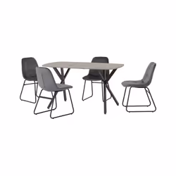 Athens Concrete Effect/Black Rectangular Dining Set with Lukas Chairs - Table with 4 Chairs - Grey Velvet