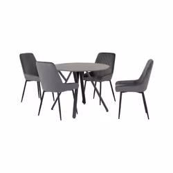 Athens Concrete Effect/Black Round Dining Set with Avery Chairs - Table with 4 Chairs - Grey Velvet