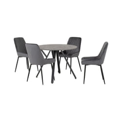 Athens Concrete Effect/Black Round Dining Set with Avery Chairs - Table with 4 Chairs - Grey Velvet