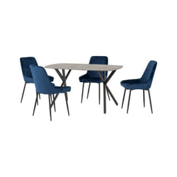 Athens Concrete Effect/Black Rectangular Dining Set with Avery Chairs - Table with 4 Chairs - Sapphire Blue Velvet