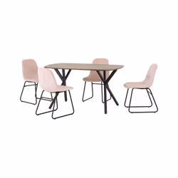 Athens Medium Oak Effect/Black Rectangular Dining Set with Lukas Chairs - Table with 4 Chairs - Baby Pink Velvet