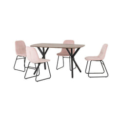 Athens Medium Oak Effect/Black Rectangular Dining Set with Lukas Chairs - Table with 4 Chairs - Baby Pink Velvet