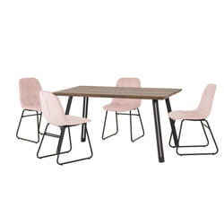 Quebec Straight Edge Dining Set Medium Oak Effect with Pink Lukas Chairs
