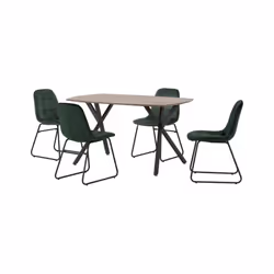 Athens Medium Oak Effect/Black Rectangular Dining Set with Lukas Chairs - Table with 4 Chairs - Emerald Green Velvet