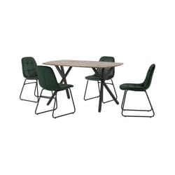 Athens Medium Oak Effect/Black Rectangular Dining Set with Lukas Chairs - Table with 4 Chairs - Emerald Green Velvet