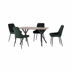 Athens Medium Oak Effect/Black Rectangular Dining Set with Avery Chairs - Table with 4 Chairs - Emerald Green Velvet