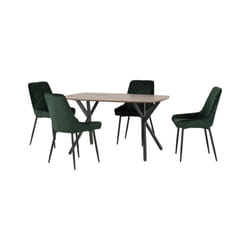 Athens Medium Oak Effect/Black Rectangular Dining Set with Avery Chairs - Table with 4 Chairs - Emerald Green Velvet