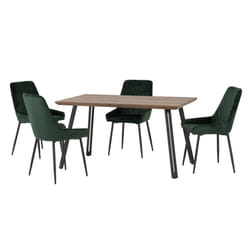 Quebec Straight Edge Dining Set Medium Oak Effect with Green Velvet Chairs