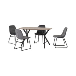 Athens Medium Oak Effect/Black Rectangular Dining Set with Lukas Chairs - Table with 4 Chairs - Grey Velvet