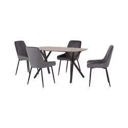 Athens Medium Oak Effect/Black Rectangular Dining Set with Avery Chairs - Table with 4 Chairs - Grey Velvet
