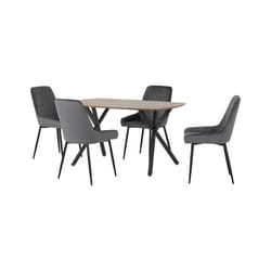 Athens Medium Oak Effect/Black Rectangular Dining Set with Avery Chairs - Table with 4 Chairs - Grey Velvet