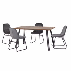 Quebec Straight Edge Dining Set Medium Oak Effect with Grey Lukas Chairs