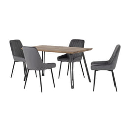 Quebec Straight Edge Dining Set Medium Oak Effect with Grey Velvet Chairs