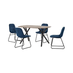 Athens Medium Oak Effect/Black Rectangular Dining Set with Lukas Chairs - Table with 4 Chairs - Sapphire Blue Velvet