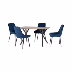 Athens Medium Oak Effect/Black Rectangular Dining Set with Avery Chairs - Table with 4 Chairs - Sapphire Blue Velvet