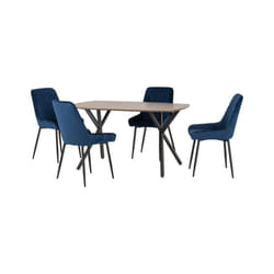 Athens Medium Oak Effect/Black Rectangular Dining Set with Avery Chairs - Table with 4 Chairs - Sapphire Blue Velvet