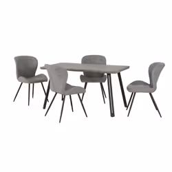 Quebec Dining Set Concrete Effect Wave Edge with 4 Grey Faux Leather Chairs