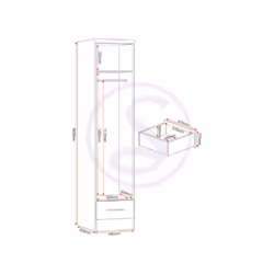 Nevada 1 Door 1 Drawer Wardrobe Grey Gloss and Oak Effect