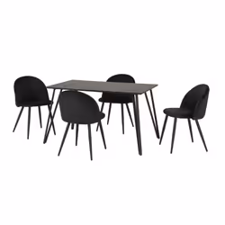 Marlow Dining Set Black Marble Effect 4 Black Velvet Chairs