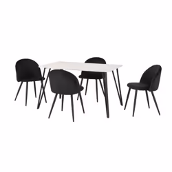 Marlow Dining Set White Marble Effect 4 Black Velvet Chairs