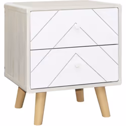 Dixie 2 Drawer Storage Bedside in Dusty Grey and White with Wooden Legs