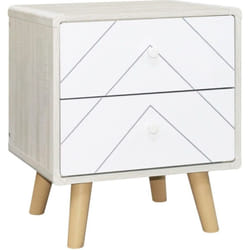 Dixie 2 Drawer Storage Bedside in Dusty Grey and White with Wooden Legs