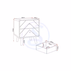 Dixie 2 Drawer Storage Bedside in Dusty Grey and White with Wooden Legs