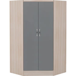 Nevada 2 Door Corner Wardrobe in Grey Gloss and Oak Effect Finish
