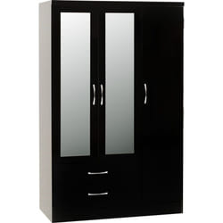 Nevada 3 Door 2 Drawer Mirrored Wardrobe in Black Gloss Finish