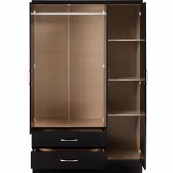 Nevada 3 Door 2 Drawer Mirrored Wardrobe in Black Gloss Finish
