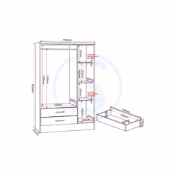 Nevada 3 Door 2 Drawer Mirrored Wardrobe in Black Gloss Finish