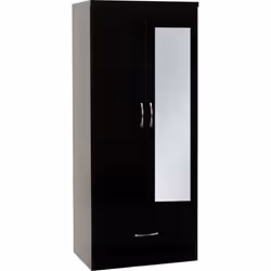 Nevada Mirrored 2 Door 1 Drawer Robe in Black Gloss Finish