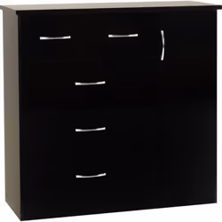 Nevada 5 Drawer 1 Door Low Wardrobe in Black Gloss Finish
