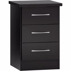 Nevada 3 Drawer Bedside in Black Gloss Finish Metal Runners Handles