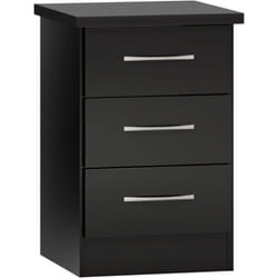 Nevada 3 Drawer Bedside in Black Gloss Finish Metal Runners Handles