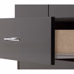Nevada 4 Drawer Dressing Table Set Mirror Stool in Black Gloss Finish PU Leather